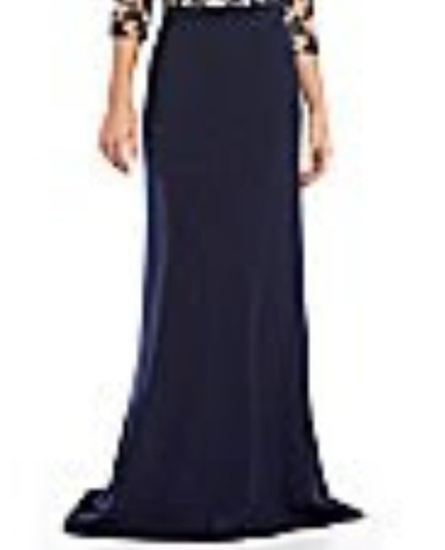 Adrianna Papell Navy Blue Stretch Crepe Princess Seamed Mermaid Maxi Skirt